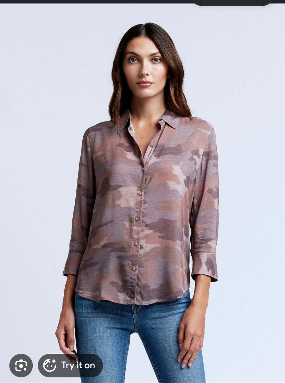 L'Agence Camille Button-Front Blouse in Dusty Pink Camo Size S/P